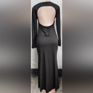SHEIN Black Open-Back Long Sleeve Dress